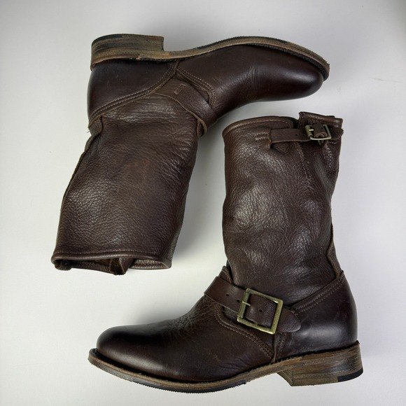 Vintage Brown Leather Moto Boots Women's 6 Buckle Made in‎ USA - Picture 3 of 13